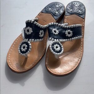 Jack Rogers Black and White Braided Floral Thong Sandals